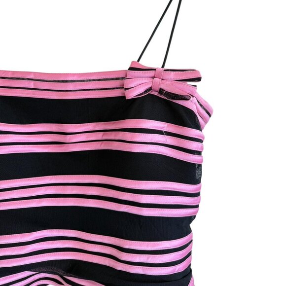 JS COLLECTIONS PINK BLACK Y2K STRIPED BOW TOP WOMENS 10 - Picture 4 of 7
